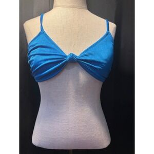 Xhilaration Blue Ribbed Front Knot Triangle Bikini Top Large